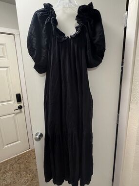 Free People Black Puff-Sleeve Maxi Dress